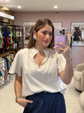 Cream Ruffle Neck Top