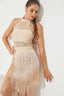 Cream Fringes Halter Dress