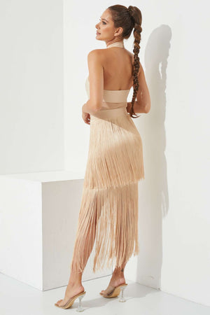 
            
                Load image into Gallery viewer, Cream Fringes Halter Dress
            
        