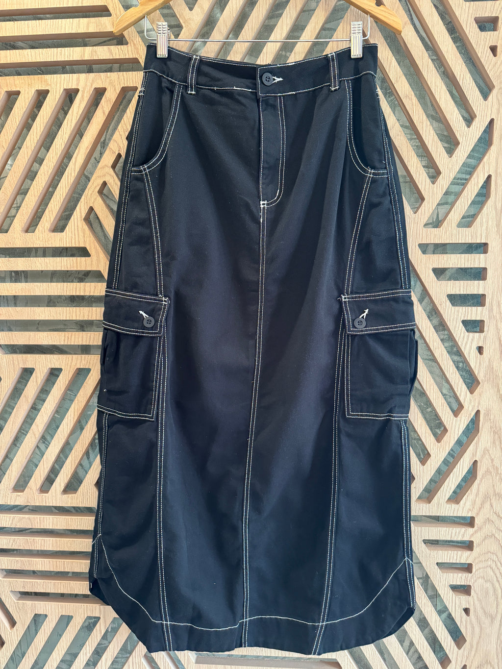 Black Cargo Denim Skirt