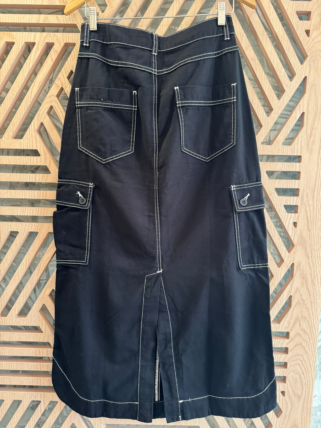 Black Cargo Denim Skirt