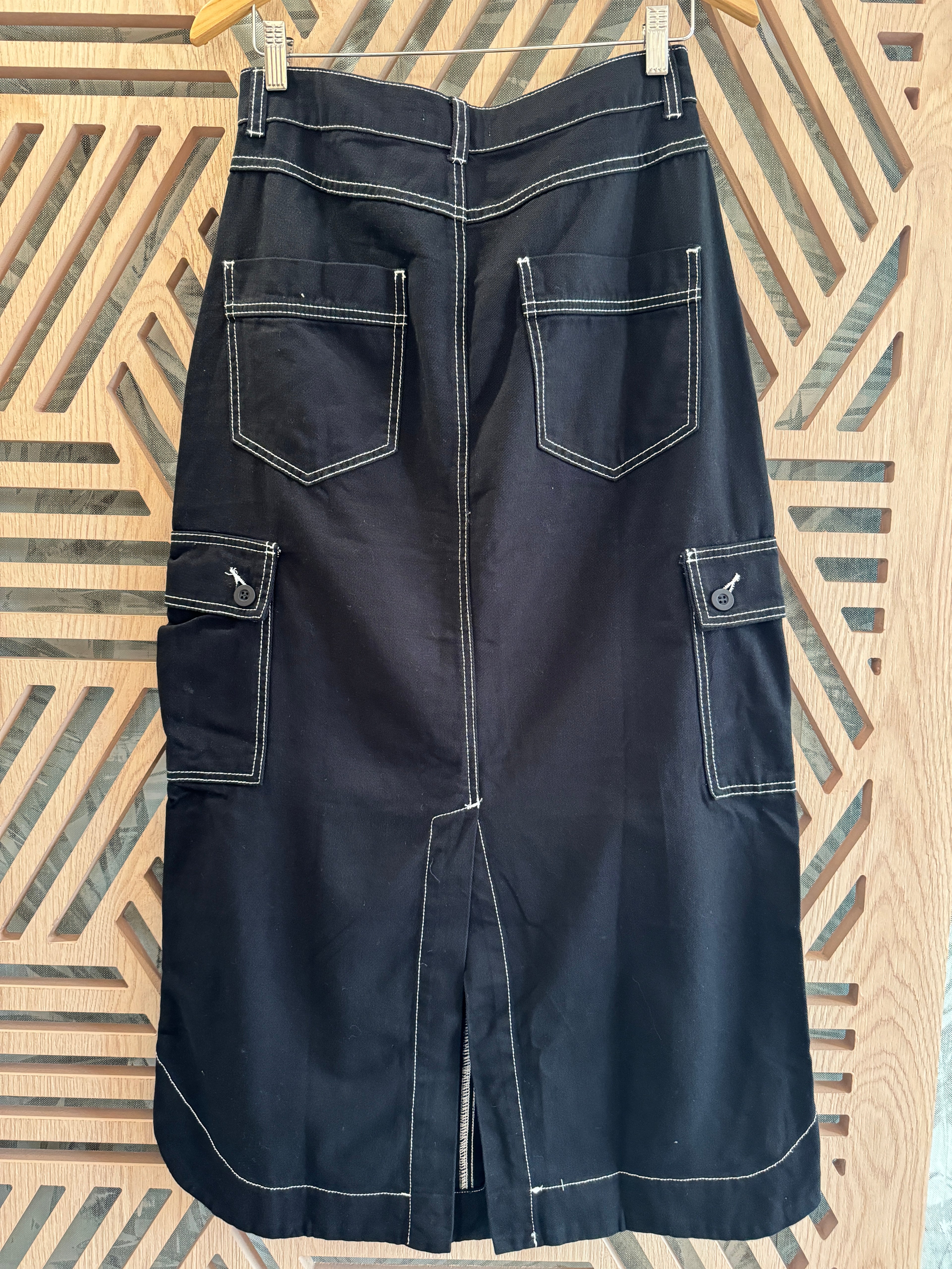 Black Cargo Denim Skirt