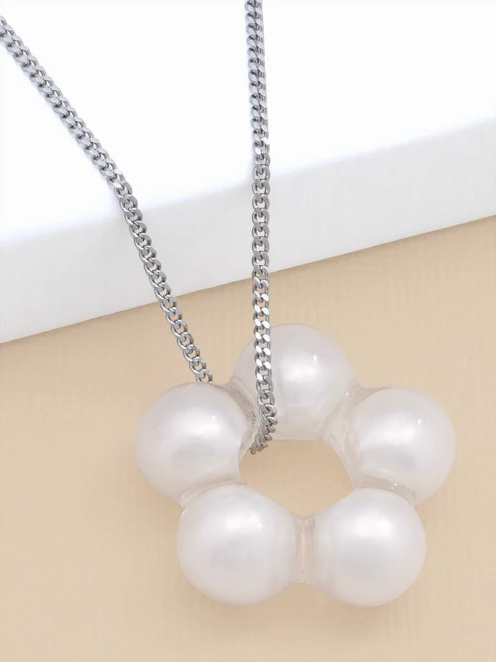 Lucite Covered Pearl Flower Charm Chain Necklace