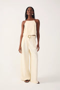 Beige Beaded Buckle Wide-Leg Line Pants