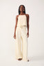 Beige Beaded Buckle Wide-Leg Line Pants