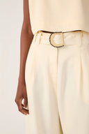 Beige Beaded Buckle Wide-Leg Line Pants
