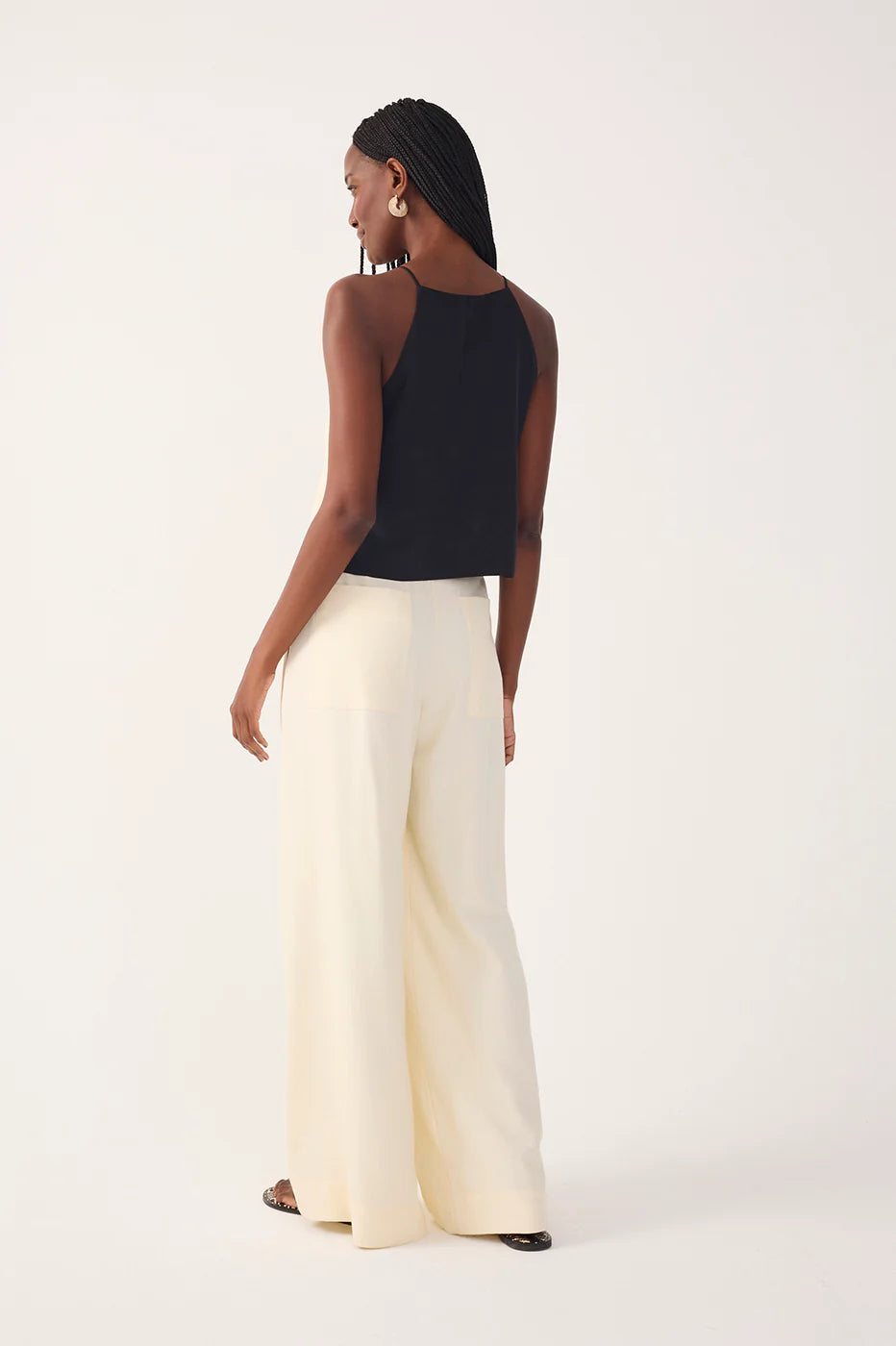 Beige Beaded Buckle Wide-Leg Line Pants