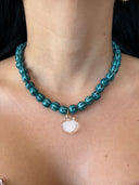 Beaded Conch Charm Necklace Teal