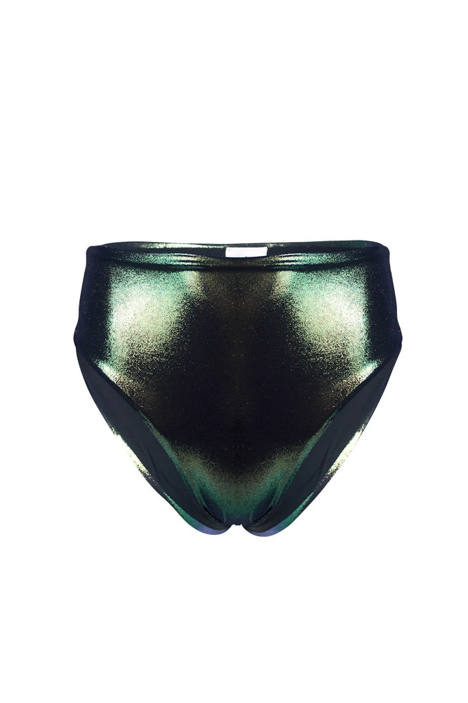 Metallic Green High Waist Bikini Bottom