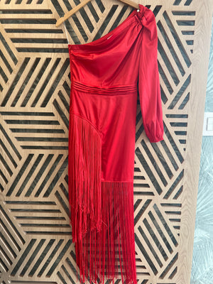 Red Fringes One Shoulder Dress