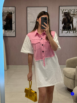Pink Denim Short Dress