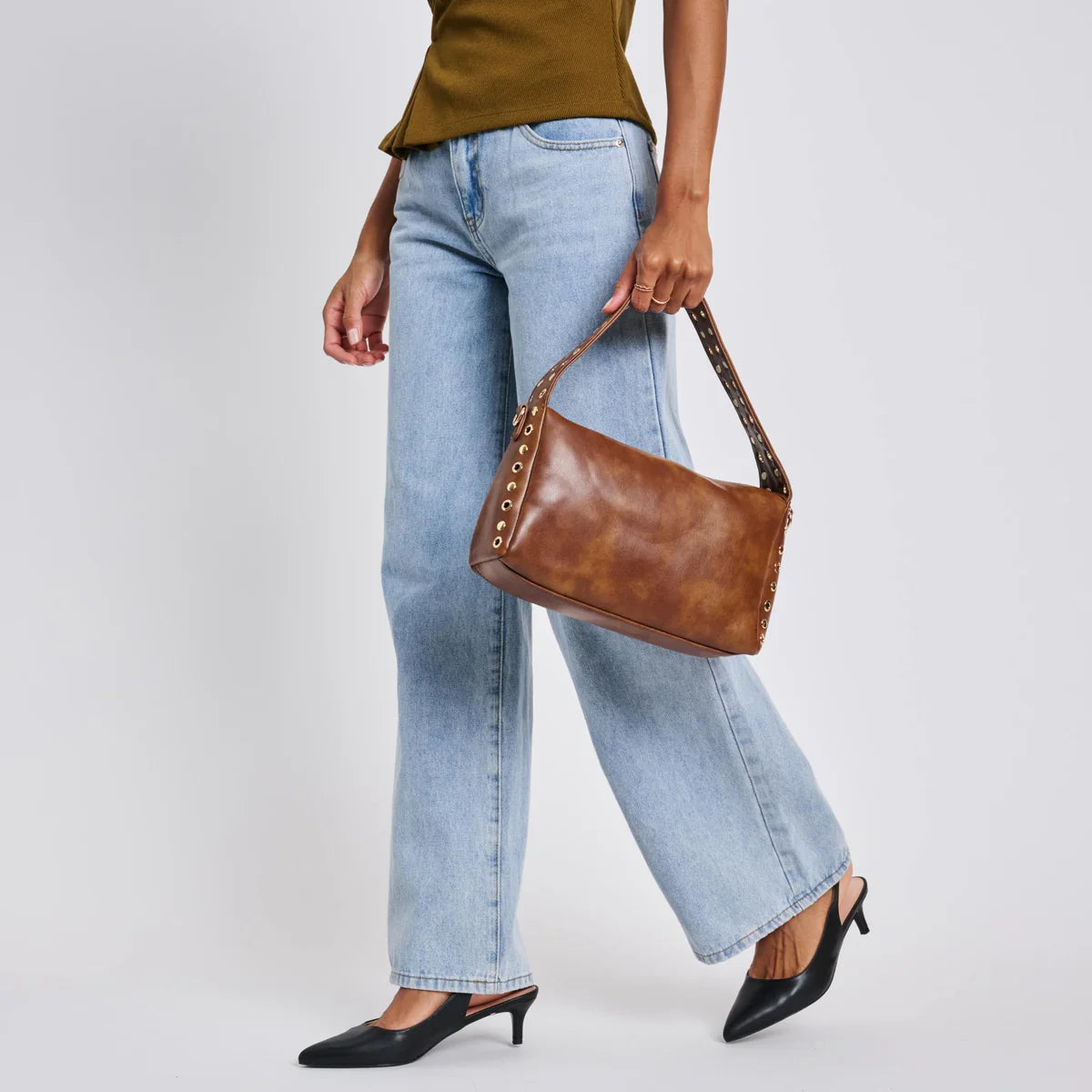 Cognac Studs Hand Bag