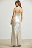 Metallic Cream Flowers Long Dress