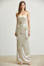 Metallic Cream Flowers Long Dress