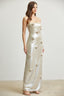 Metallic Cream Flowers Long Dress