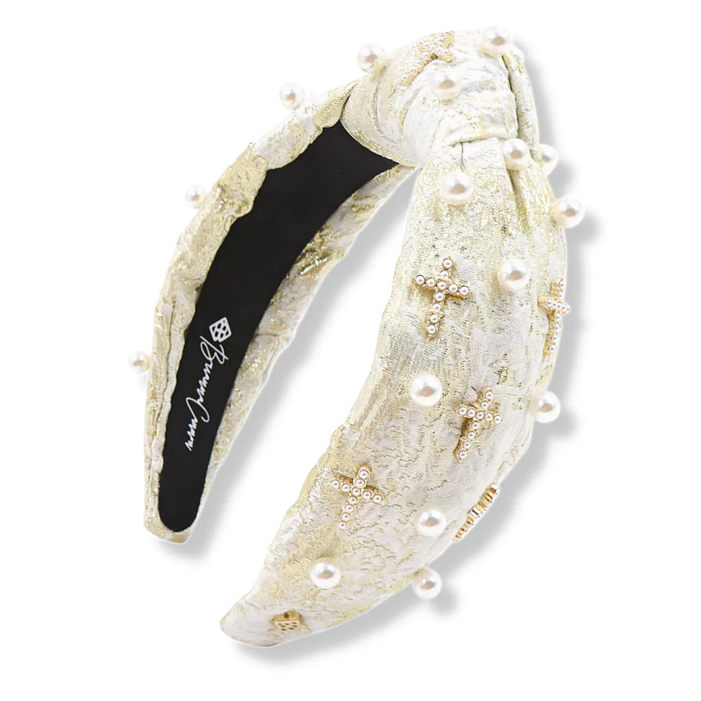 Gold Cross and Pearls Headband