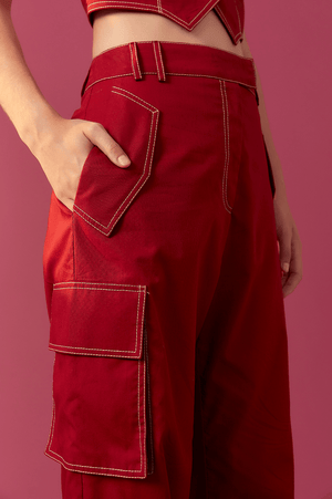 Red Long Cargo Pant