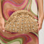 Brown Raffia Rhinestones Clutch Bag