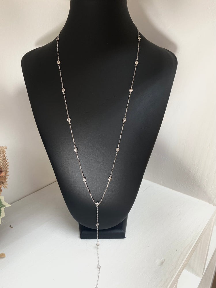CZ Silver Lariat Necklace
