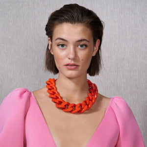Orange Big Flat Chain Necklace