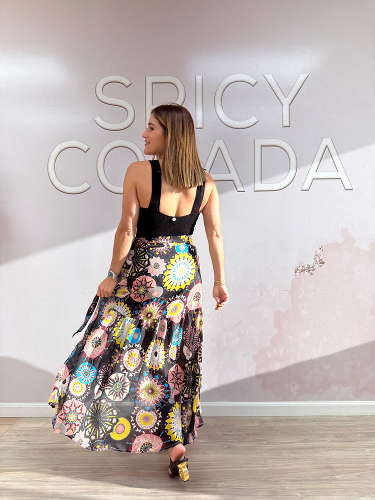 
            
                Load image into Gallery viewer, Black Flora Long Wrap Skirt
            
        