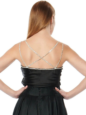 
            
                Load image into Gallery viewer, Rhinestones Straps Satin Top
            
        
