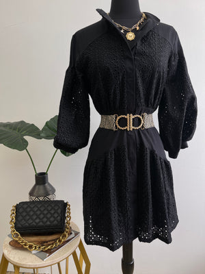 
            
                Load image into Gallery viewer, Black Eyelet Midi Dress
            
        